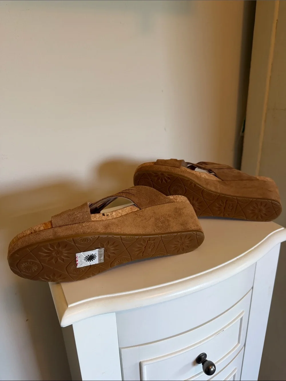 UGG Women's Tan Woven Suede Slide Wedges